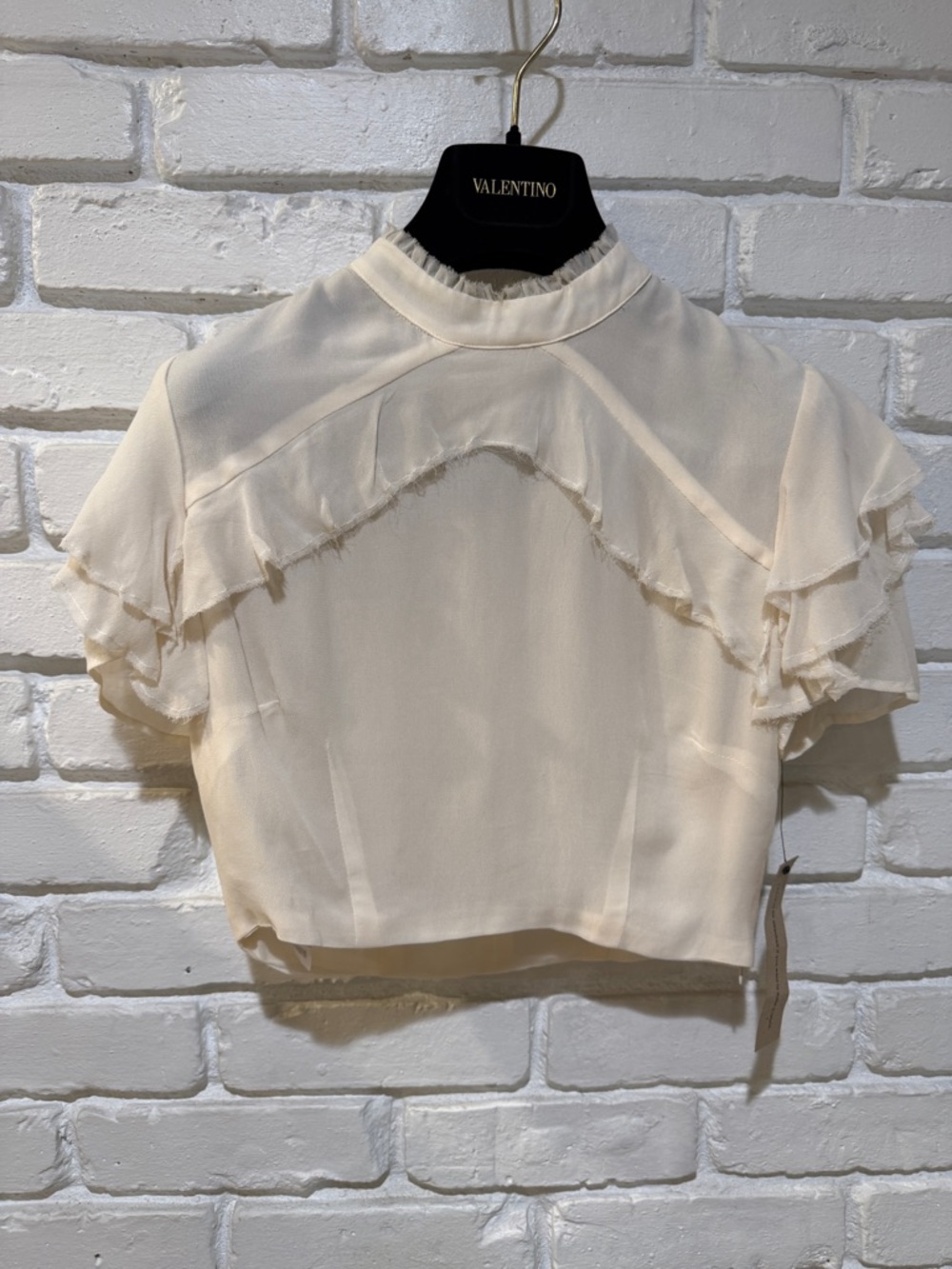 ✨ REFORMATION Ivory Silk Blend Ruffle Crop Top Romantic Boho Luxe | Size 4 - Picture 3 of 16